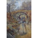 John Cuthbert Salmon (1844-1917), River scene with bridge and figure, signed and dated 1894,