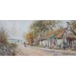 Joseph Hughes Clayton (exh.1891-1929), Coastal lane with cottage and figure, signed, watercolour,