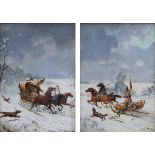 L. Obit, 19th century, Russian School, Snow scenes with figures and sleighs, both signed, a pair,