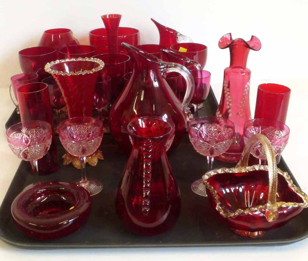 Collection of ruby glass. Condition report: see terms and conditions.