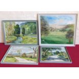 K. Johnson, 20th century, three Yorkshire scenes, oil on board, together with another painting by