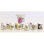 Sixteen Royal Worcester thimbles and a Royal Crown Derby Vase Condition report: see terms and