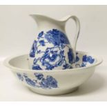 Real ironstone china blue and white wash jug and bowl. Condition report: see terms and conditions.