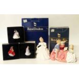 Royal Doulton 'Bedtime Story', 'Amanda' and three miniature ladies. Condition report: see terms