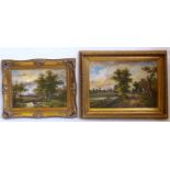 Two large gilt framed reproduction English landscapes. Condition report: see terms and conditions.