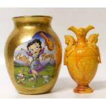 Poole Betty Boop prototype vase, also a German aesthetic yellow glaze vase Condition report: see