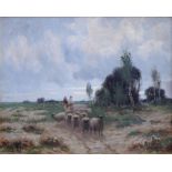 Sidney Pike (1858-1925), Figures and sheep in a rural landscape, signed and indistinctly dated,