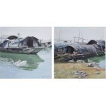 Yvonne Yin, 20th century, River scenes with ducks and Chinese barges, both signed, watercolours,