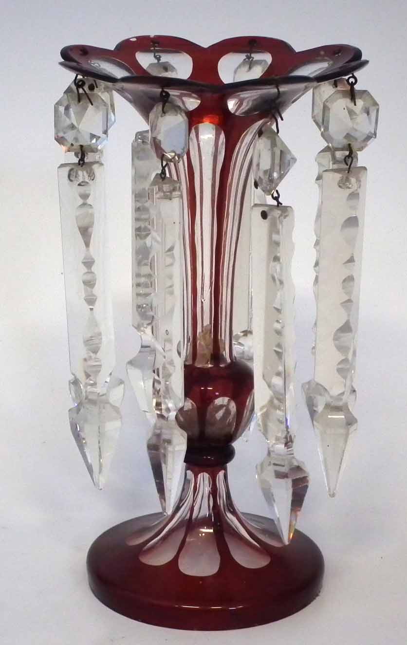 Victorian ruby glass lustre. Condition report: see terms and conditions.