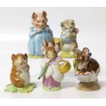 Five Beswick early gold stamp Beatrix potter figures, to include Mrs Rabbit, Appley Dapply, Miss