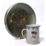 Royal Doulton titanian mug (D.4525) decorated with dogs and circular gold leaf decorated bowl.