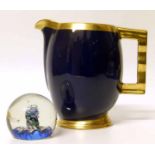 Caithness 'myraid' paper weight and colbalt blue/gilt jug Condition report: see terms and