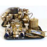 Quantity of metal ware goblets, flutes, photo frames, plates, champagne bucket and brass inkstand