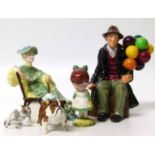 Royal Doulton Balloon Man, Ascot, a Beswick bulldog, and Joan Walsh figure, and a Rosenthal cat.