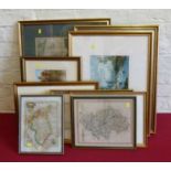 Quantity of various framed 19th century watercolour paintings, maps and engravings. Condition