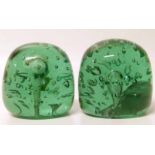 Two Victorian green glass dump weights. Condition report: see terms and conditions.