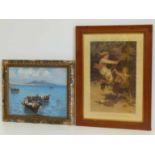 Oil on board, Bay of Naples and a Pears print. Condition report: see terms and conditions.