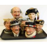 Royal Doulton George Washington, City Gent, Henry V together with four other character jugs.