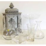 Glass table centre and glass bowls etc Condition report: see terms and conditions.