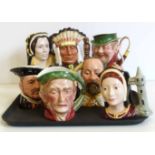 Beswick Scrooge and Tony Weller together with five other Royal Doulton character jugs. Condition