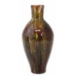 Linthorpe vase, decorated with a streaked brown glaze, impressed marks and 376 to base, 31cm high