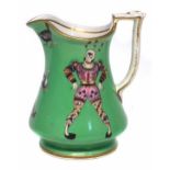 Elsmore and Forster Cock Fight puzzle jug circa 1860, printed with cockerels and clowns in lustre on