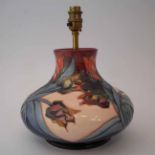 Moorcroft lamp base, decorated with Red Tulip pattern after Sally Tuffin, impressed marks to base,