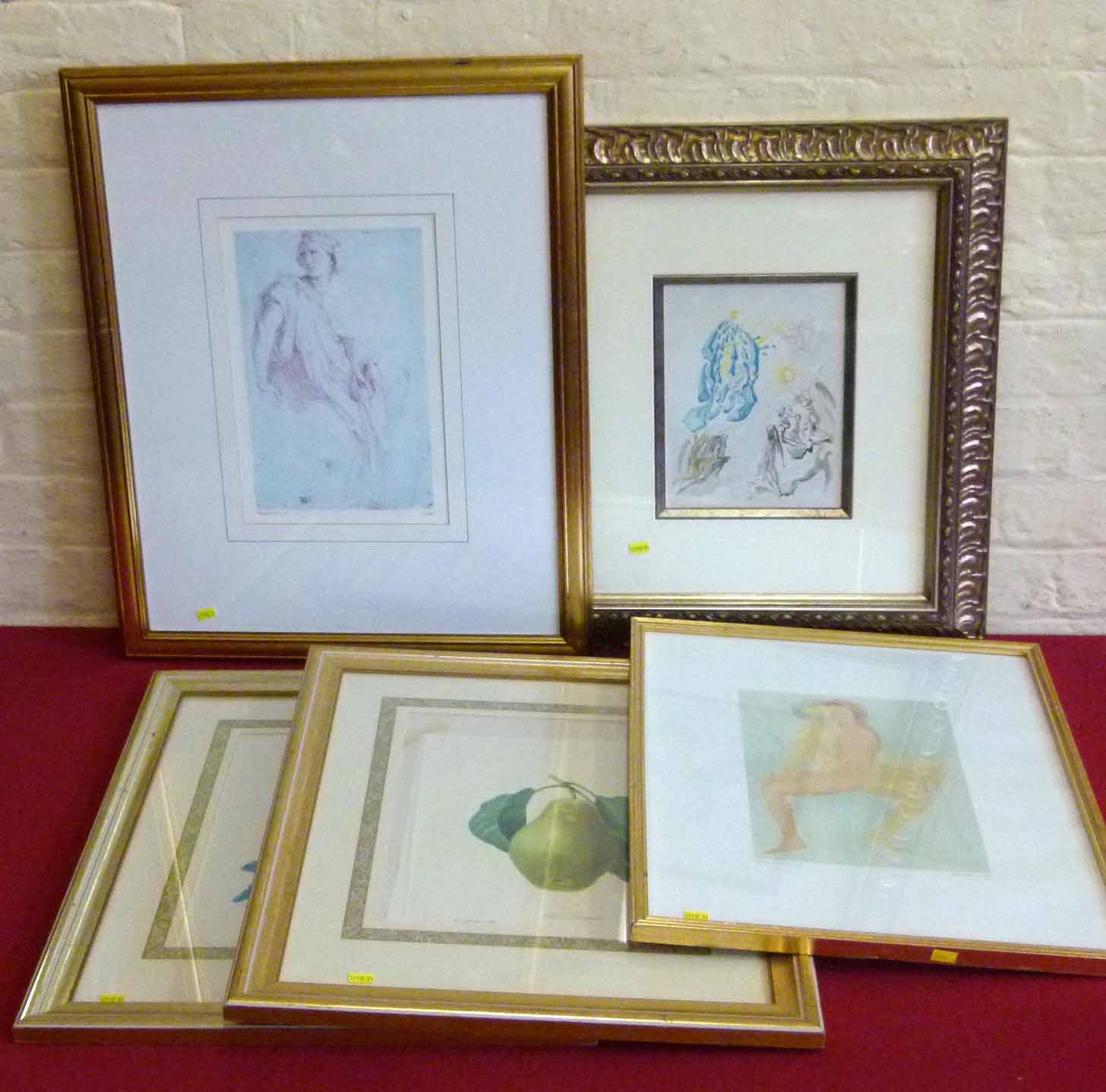 Framed coloured print 'Deux Femmes Assises', Salvador Dali braod gallery etching 'The Guilding