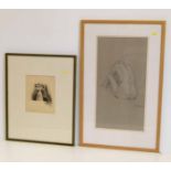 Signed etching by Hubert von Herkomer together with seated nude drawing by Woode (2). Condition