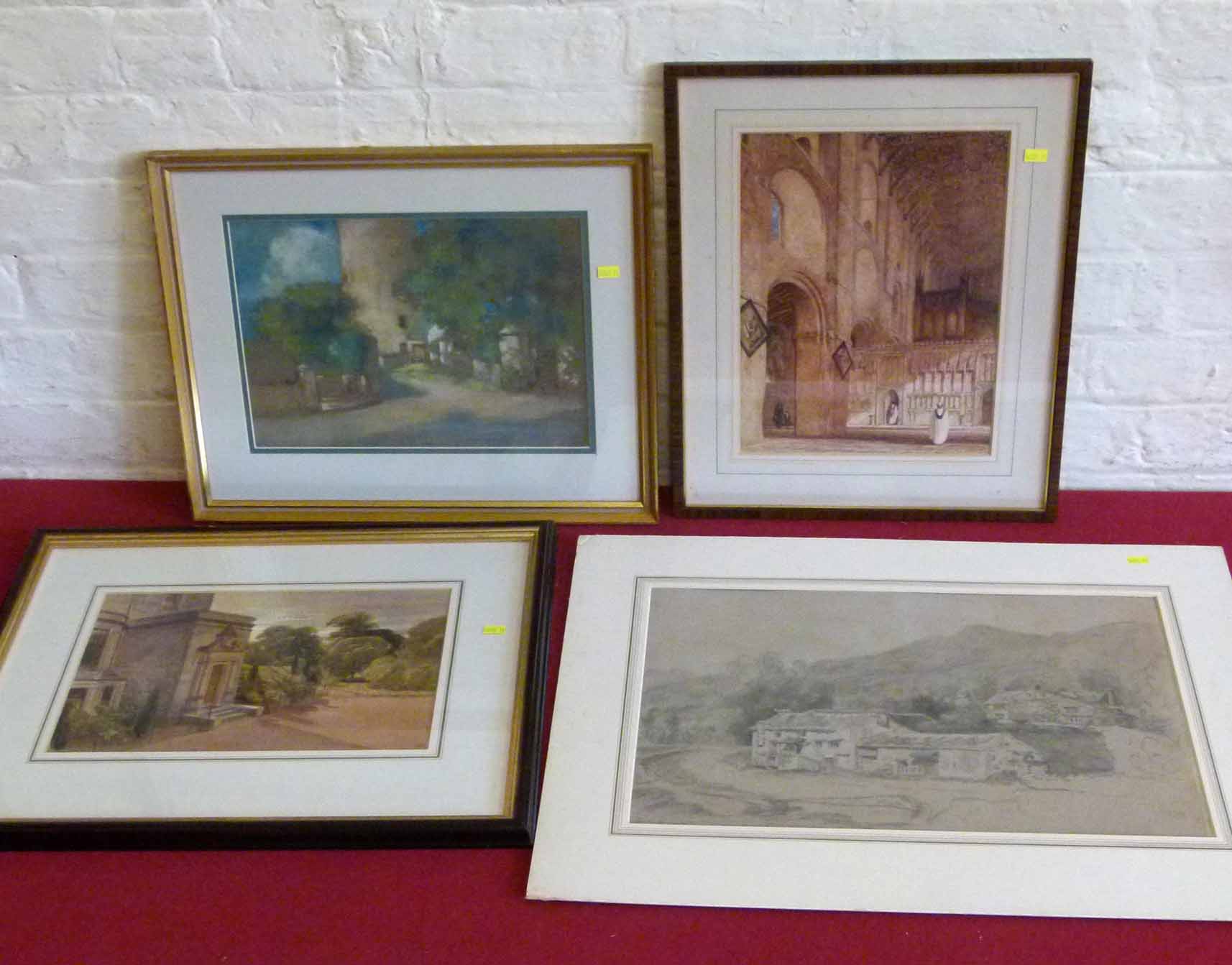 Four assorted architectural nineteenth century watercolours to include drawing attributed to