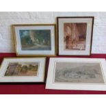Four assorted architectural nineteenth century watercolours to include drawing attributed to