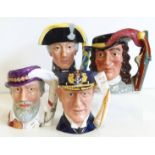 Franklin Mint Admiral Lord Nelson and three other character jugs. Condition report: see terms and