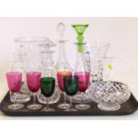 Various cut glass vases decanters etc. Condition report: see terms and conditions.