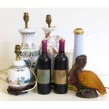 Qty of table lamps and 2 candles in the form of wine bottles Condition report: see terms and