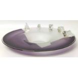 Art glass dish of amethist tinted design applied with 5 jagged rough cut glass boulders No condition