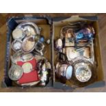 Two plaed tureens, three trays, three piece tea set and other misc. plates. No condition reports for