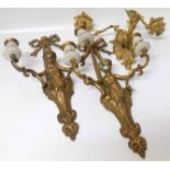 Pair of branch candle wall lights and a Rococo Ormolu twin branch wall light. No condition reports