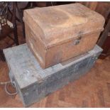 Pine trunk with stencilled name, German travel stickers and a tin trunk. No condition reports for