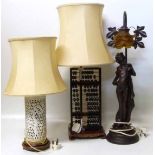 Art Nouveau style table lamp & two modern Chinese table lamps No condition reports for this sale