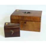 19th century rosewood veneered tea caddy and a Victorian walnut work box. No condition reports for