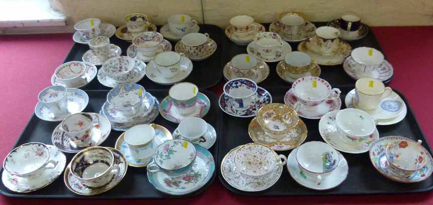 Thirty four English porcelain cups and saucers / trios early 19th century and later. No condition