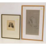 Signed etching by Hubert von Herkomer together with seated nude drawing by Woode (2). No condition