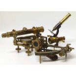 Small student microscope together with a reproduction sextant and theodolite. No condition reports