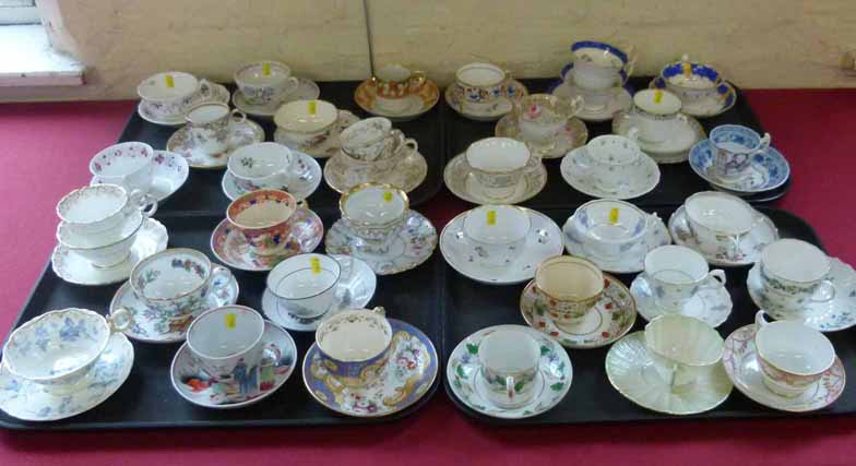 Thirty three English porcelain cups and saucers/trios early 19th century and later. No condition
