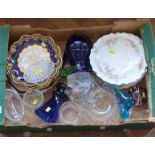 9 Ayrsley colbalt blue and gilt side plates, paperweight and misc. glassware No condition reports