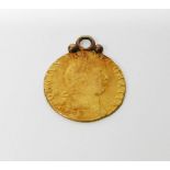 George III gold guinea, shield back dated 1790, worn soldered loop to edge. Weight approx. 8.7g.