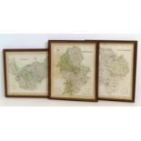 Coloured maps of Cheshire, Staffordshire and Huntingdon by Henry Teesdale & Co (3). No condition