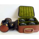 Cased set of four Kemselite bowls and two Cisinurance bowls and jack. No condition reports for