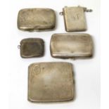 Three silver cigarette cases, vesta case and visiting card case No condition reports for this sale