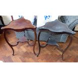 Pair of late Victorian mahogany triangular shaped occasional tables (Jones-Higgins, Peckham). No